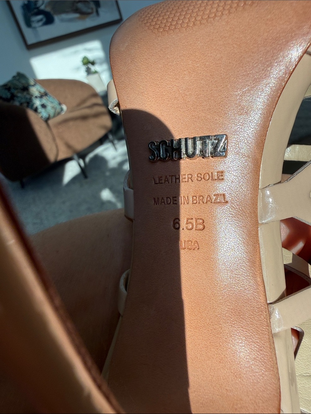 SCHUTZ Beige Strappy Leather Heels